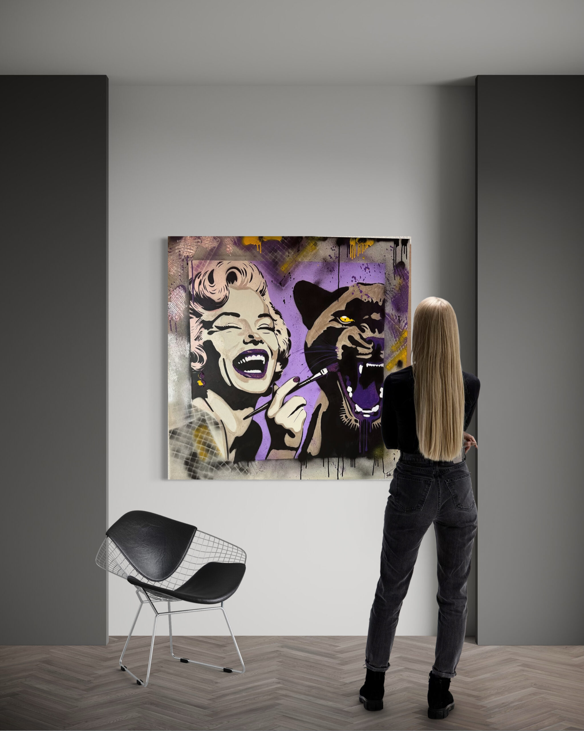 Dangerous in violett - Gesamtansicht des Pop-Art Werks von Anke Starke